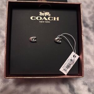 Coach Silver Logo Stud Earrings